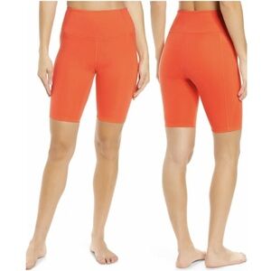 Zella studio lite high waist hot coral bike shorts Small - pockets orange neon